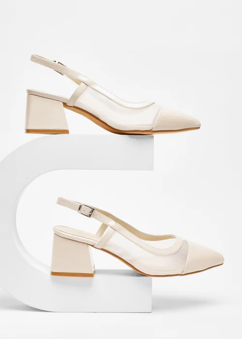 Quiz Natural Faux Leather Mesh Low Block Heels - 3 Image 2