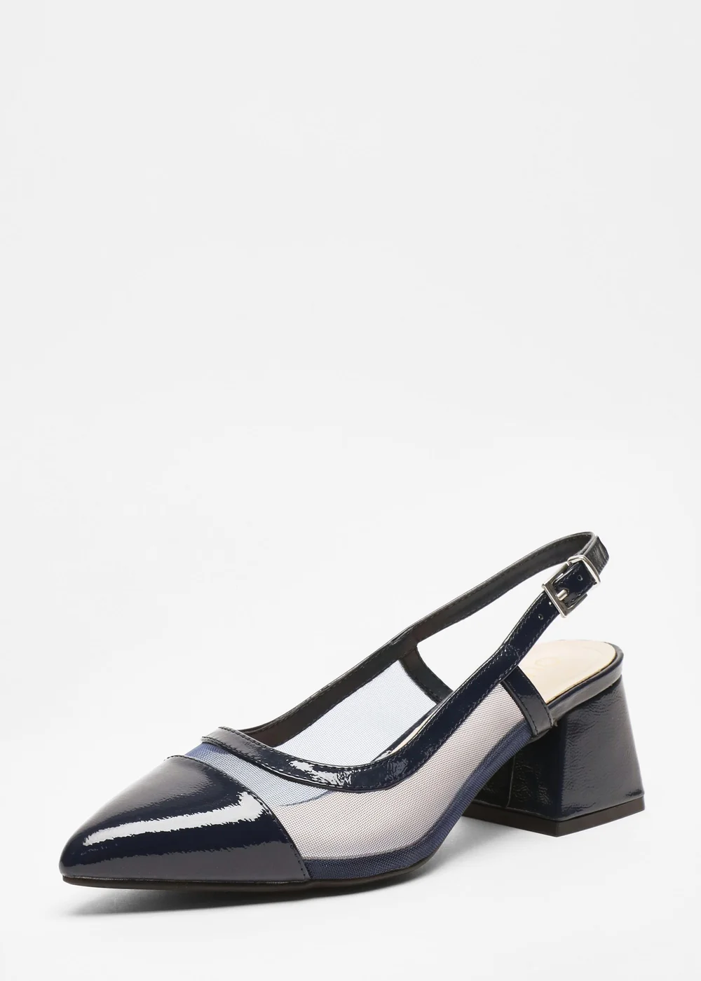 Quiz Navy Faux Leather Mesh Low Block Heels - 3 Image 1
