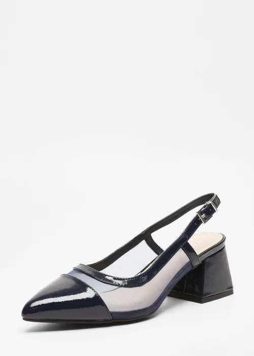 Quiz Navy Faux Leather Mesh Low Block Heels - 3 Image 1