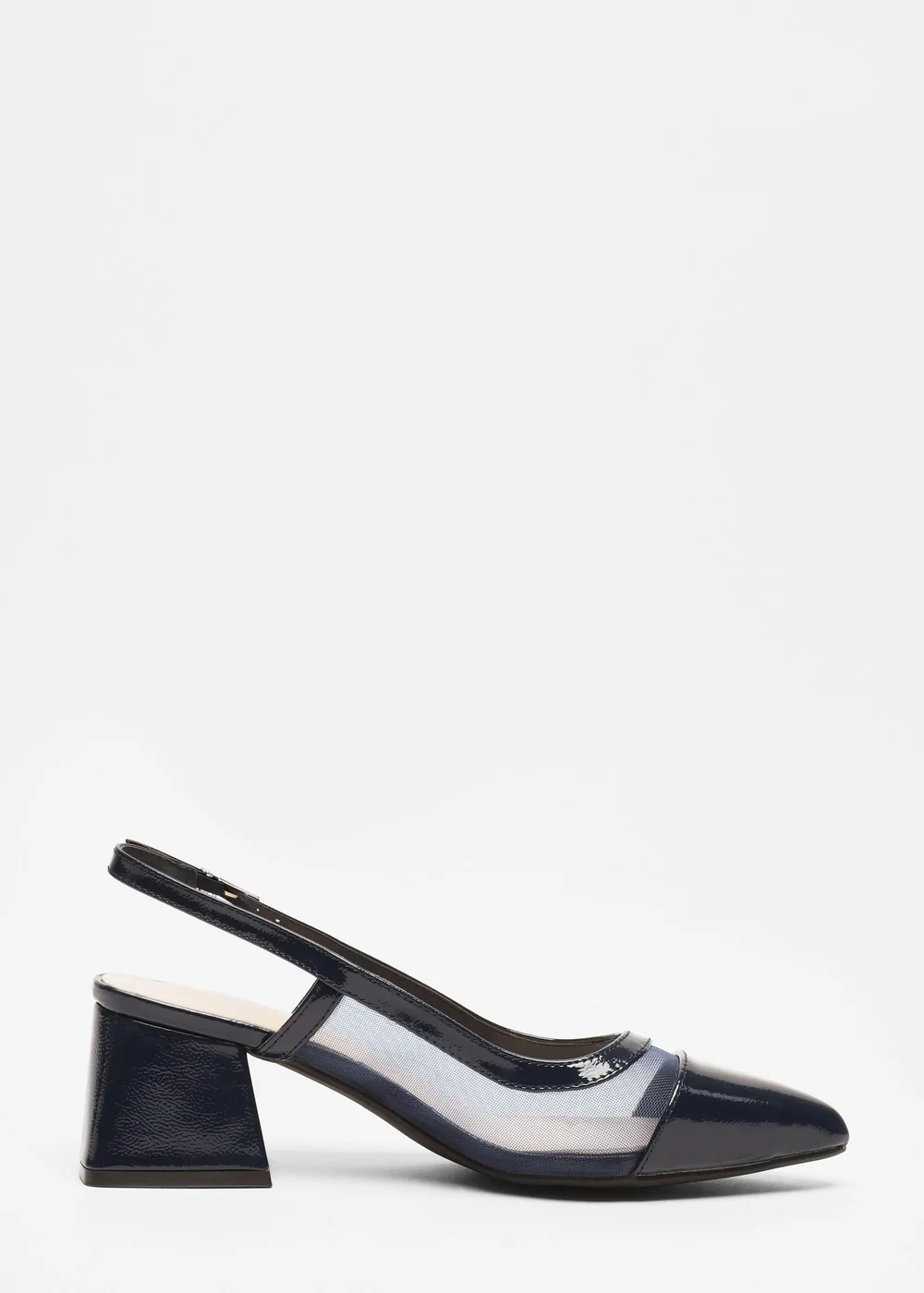 Quiz Navy Faux Leather Mesh Low Block Heels - 3 Image 5