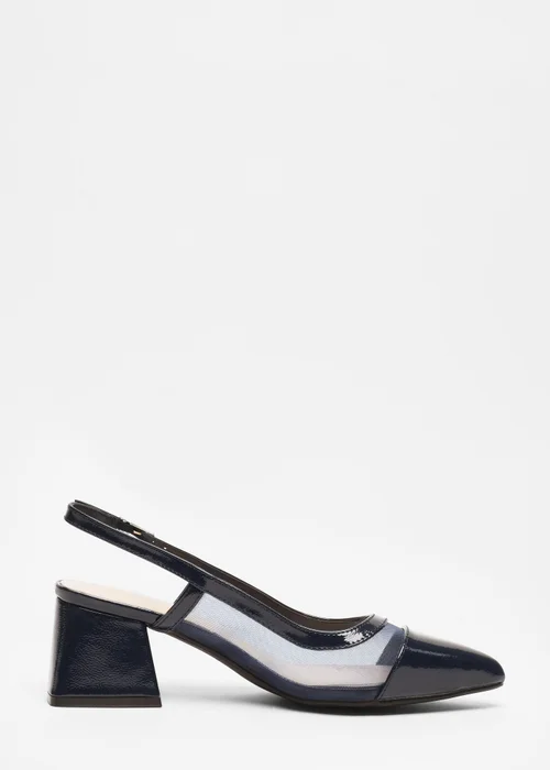 Quiz Navy Faux Leather Mesh Low Block Heels - 3 Image 5