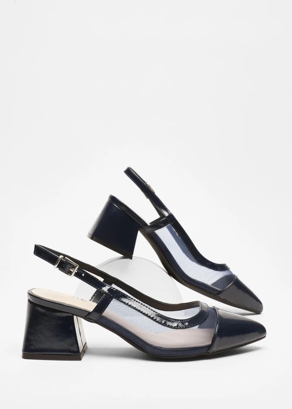 Quiz Navy Faux Leather Mesh Low Block Heels - 3 Image 2