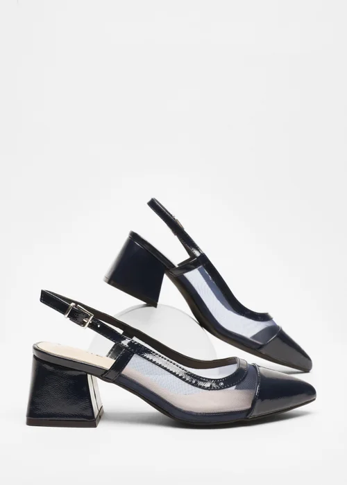 Quiz Navy Faux Leather Mesh Low Block Heels - 3 Image 2