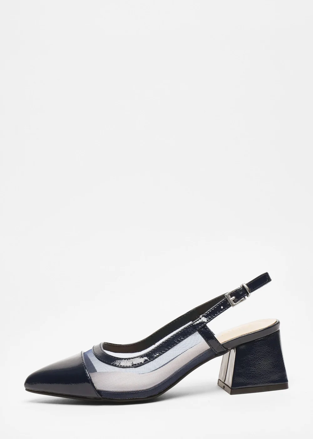 Quiz Navy Faux Leather Mesh Low Block Heels - 3 Image 3