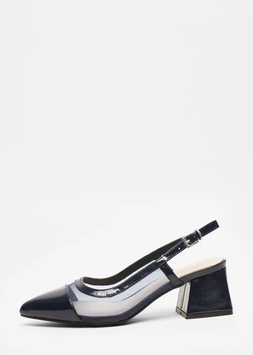 Quiz Navy Faux Leather Mesh Low Block Heels - 3 Image 3