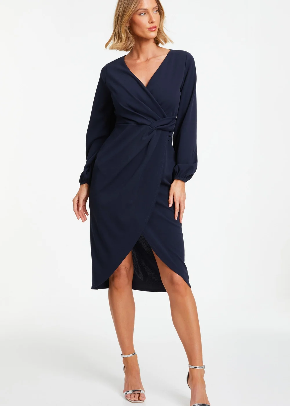 Quiz Blue Knot Front Wrap Midi Dress - 8 Image 1