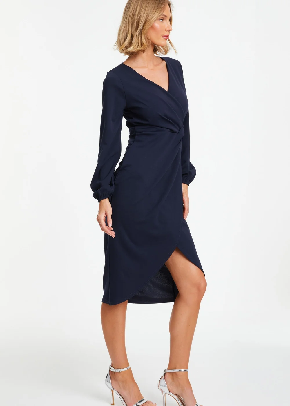 Quiz Blue Knot Front Wrap Midi Dress - 8 Image 3