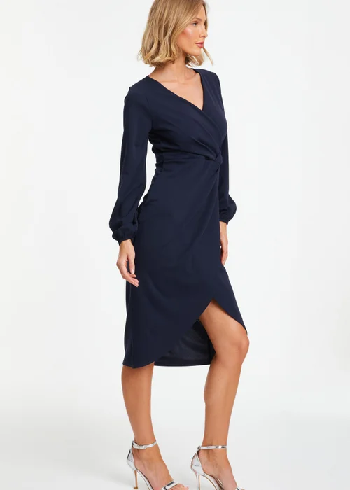 Quiz Blue Knot Front Wrap Midi Dress - 8 Image 3