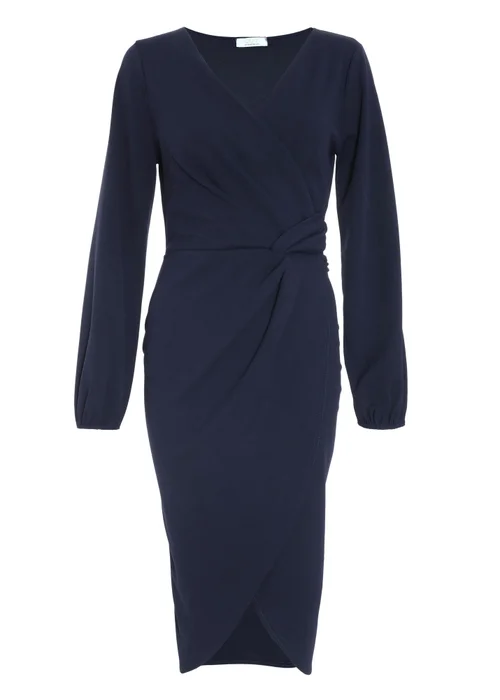 Quiz Blue Knot Front Wrap Midi Dress - 8 Image 4