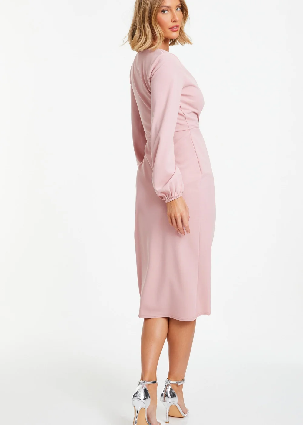 Quiz Pink Knot Front Wrap Midi Dress - 8 Image 2