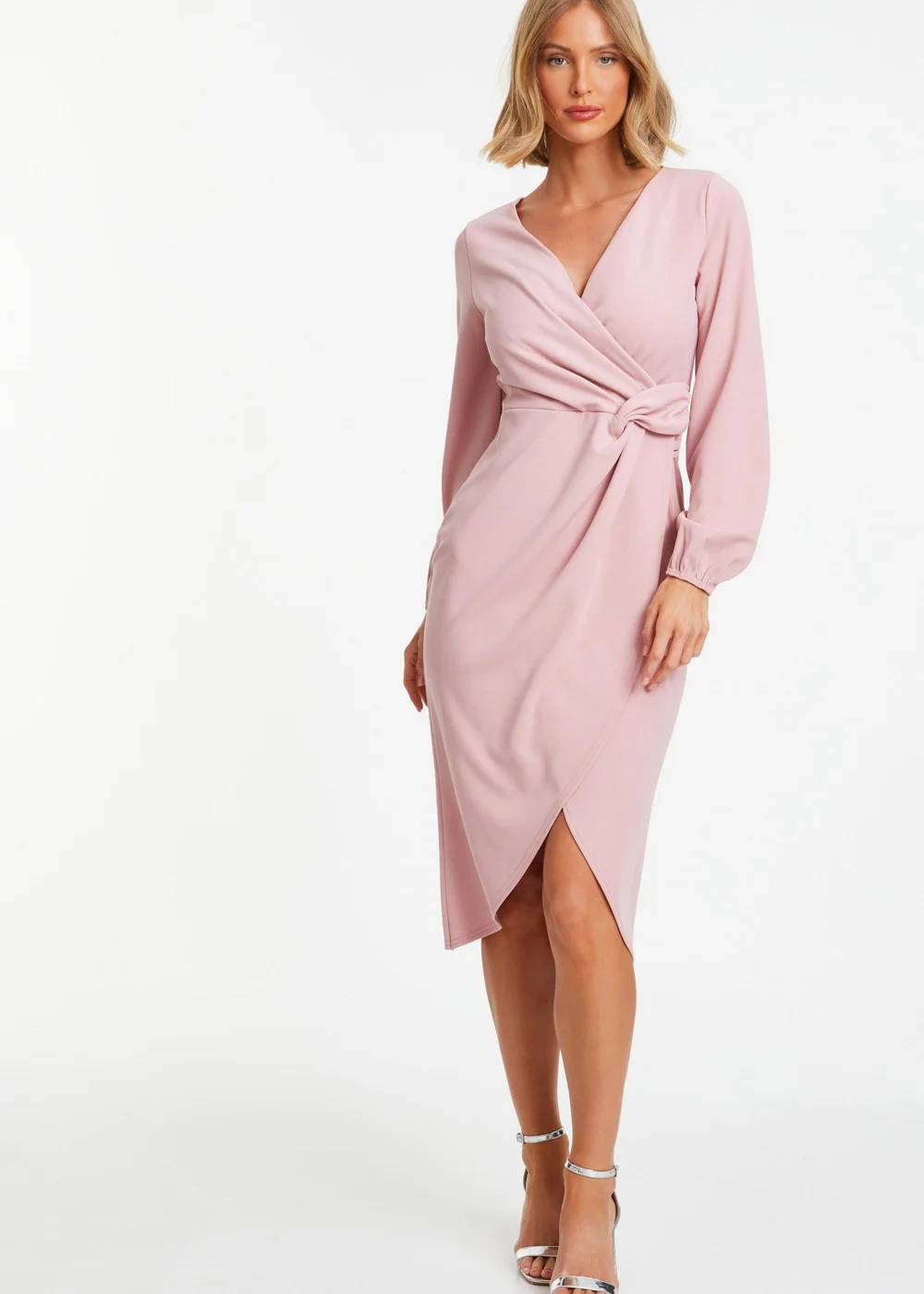 Quiz Pink Knot Front Wrap Midi Dress - 8 Image 1