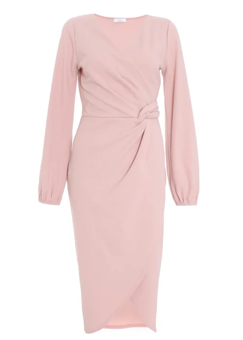 Quiz Pink Knot Front Wrap Midi Dress - 8 Image 4