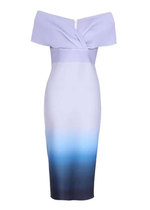 Quiz Blue Ombre Bardot Ruched Midi Dress - 6 Image 4