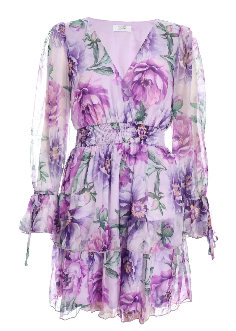Quiz Purple Floral Chiffon Tiered Skater Dress - 8 Image 4