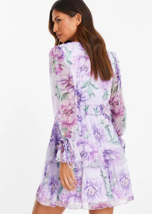 Quiz Purple Floral Chiffon Tiered Skater Dress - 8 Image 2
