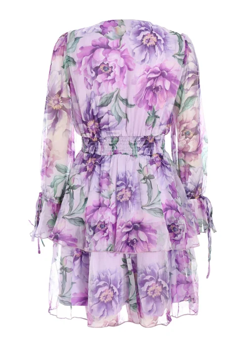 Quiz Purple Floral Chiffon Tiered Skater Dress - 8 Image 5
