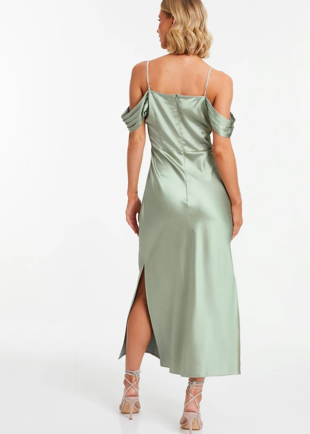 quiz green satin dress Buy Quiz Emerald Green Satin Ruched Cowl Evening Midi Dress Online
