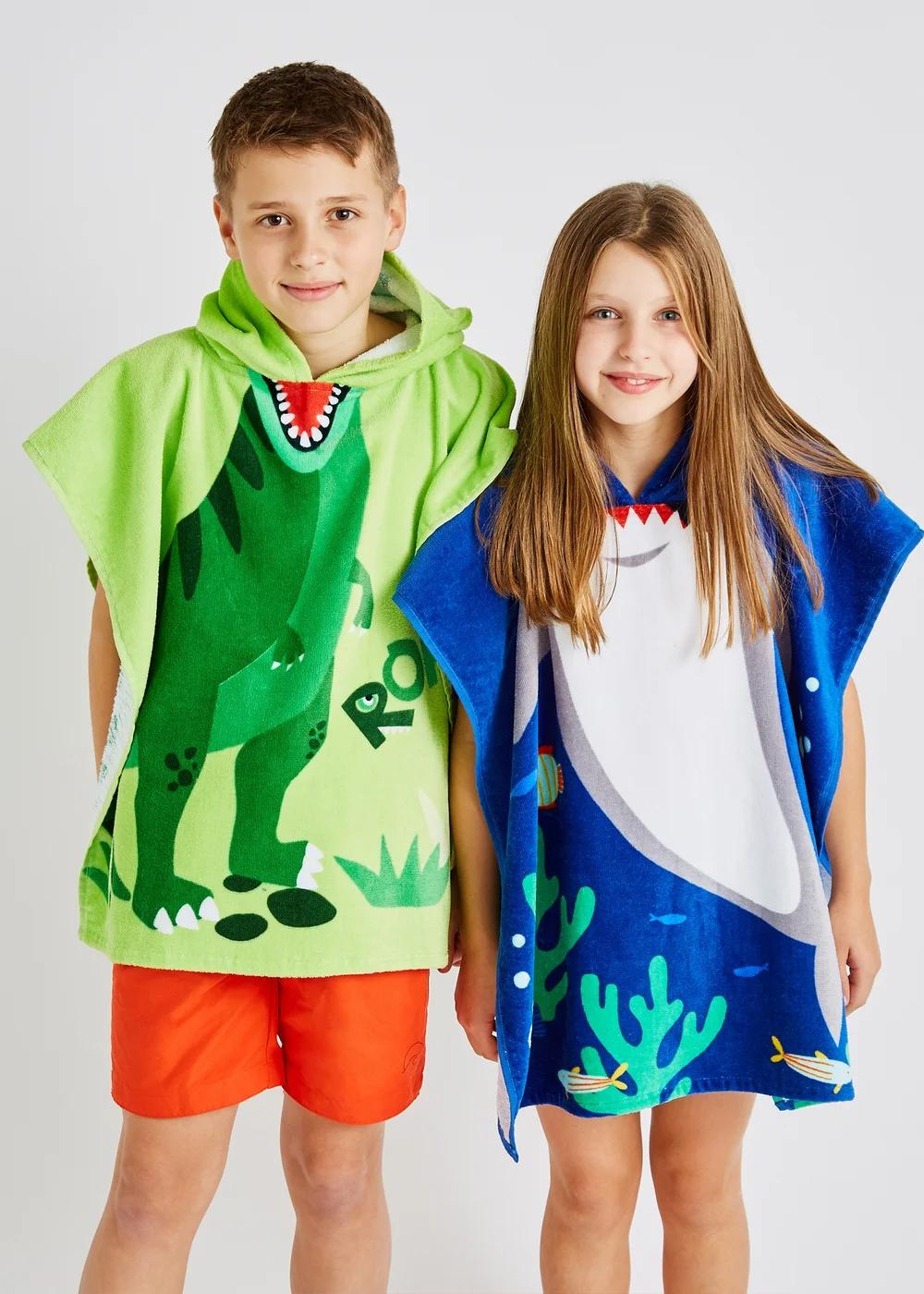 Catherine Lansfield Green Kids Dinosaur Hooded Towel Poncho - One Size Image 4