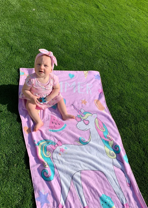 Catherine Lansfield Pink Summer Unicorn Cotton Beach Towel - One Size Image 1