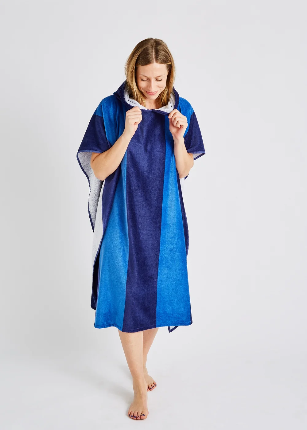 Catherine Lansfield Blue Stripe Hooded Towel Poncho - One Size Image 1