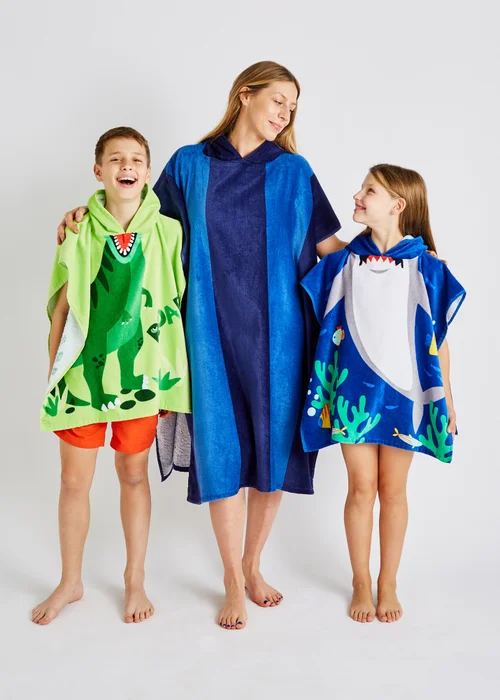 Catherine Lansfield Blue Stripe Hooded Towel Poncho - One Size Image 5