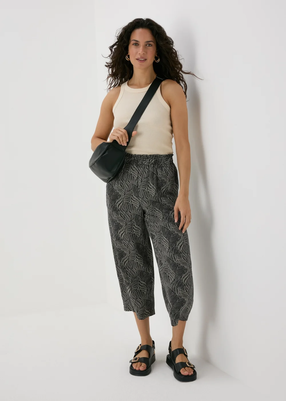 Black Printed Viscose Wide Leg Trousers - 8 Image 4