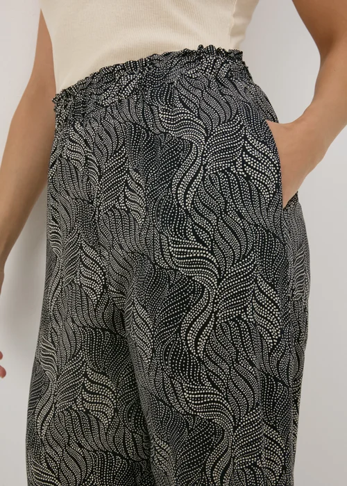 Black Printed Viscose Wide Leg Trousers - 8 Image 3