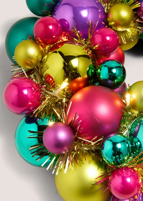 Joyful Pre Lit Multi Coloured Bauble Wreath Image 2