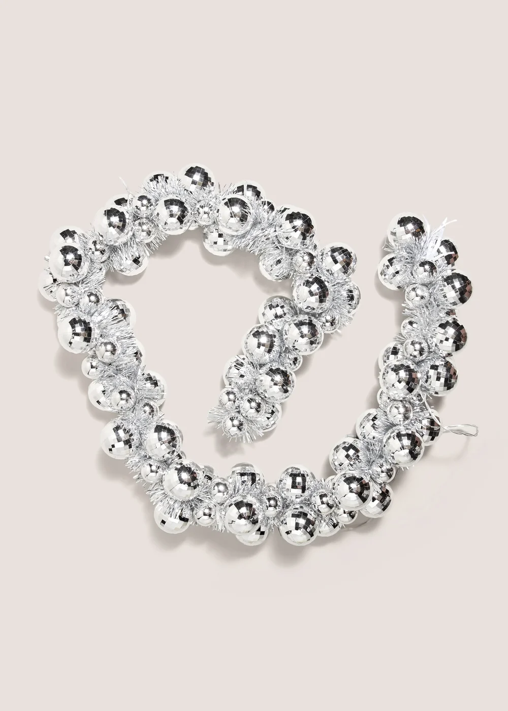 Joyful Silver Disco Pre Lit Bauble Garland Image 1