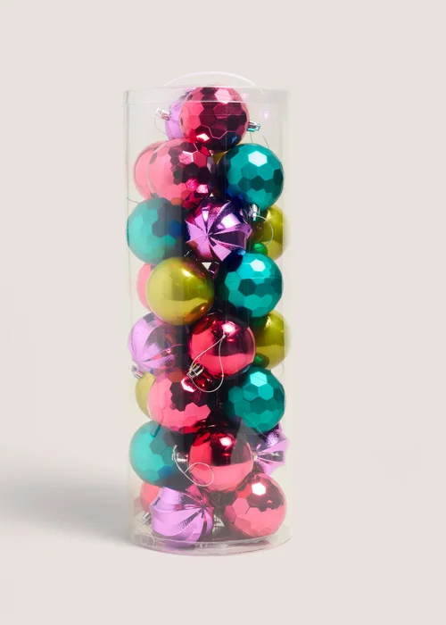 30 Pack Joyful Multicolour Baubles Image 1