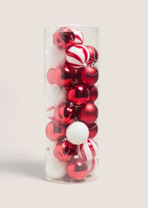 30 Piece Joyful Red Candy Cane Bauble Pack Image 1
