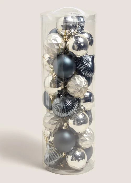 Wondrous 30 Pack Blue & Silver Baubles Image 1