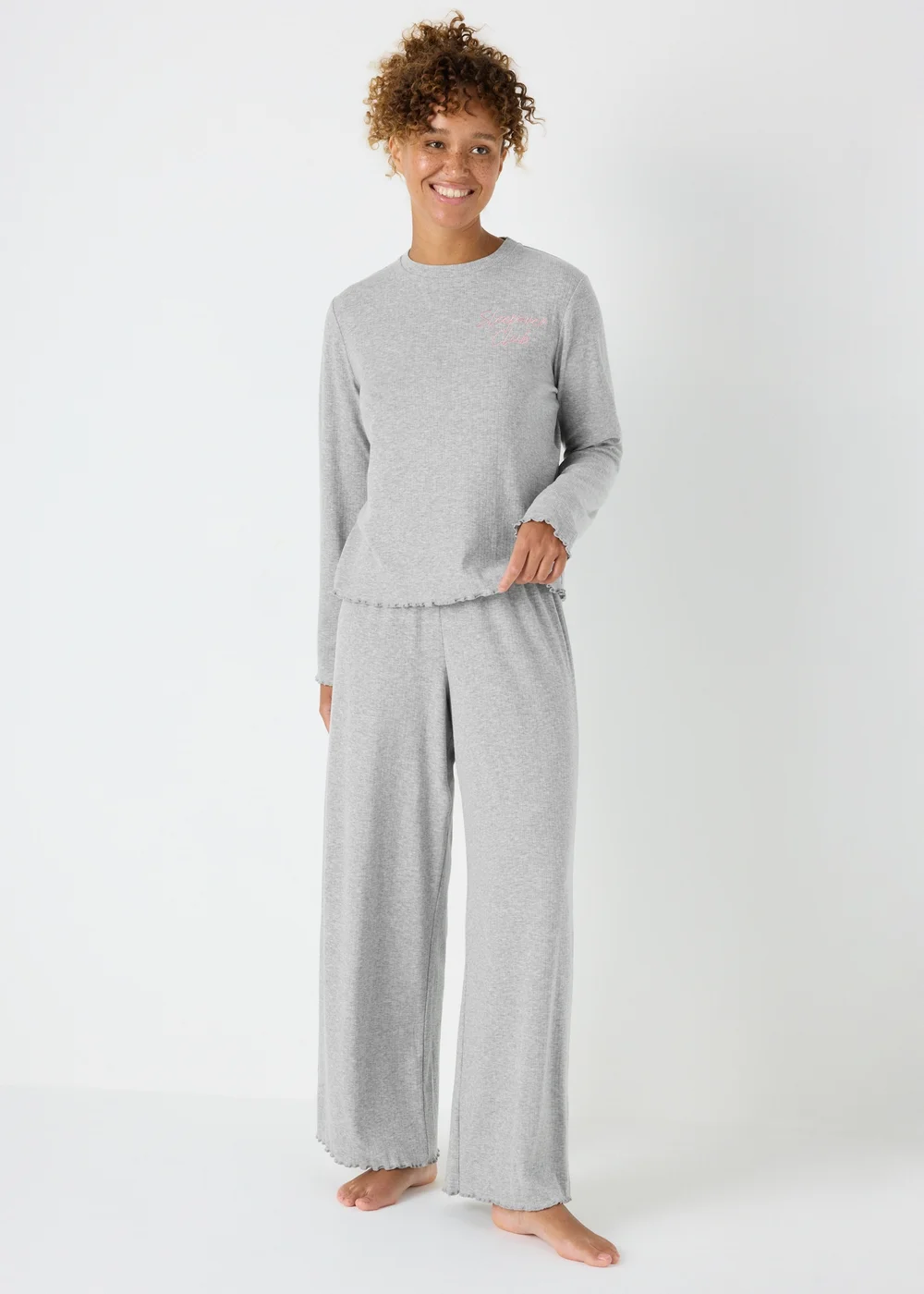 Grey Ribbed Pyjama Set - Extra small Image 1