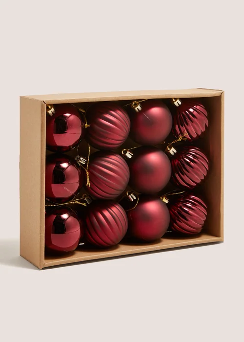 12 Pack Winter Poem Dark Red Baubles Image 1