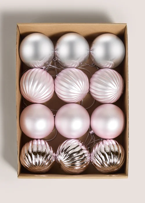 12 Pack Joyful Pink Baubles Image 1