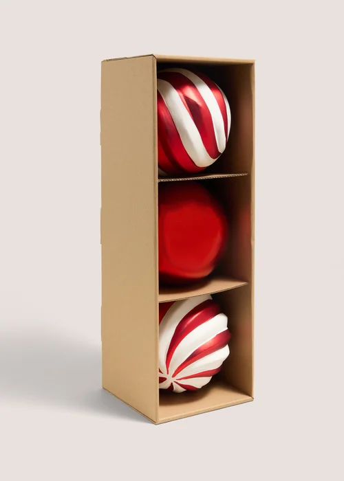 Joyful Red & White 3 Pack Candy Cane Baubles Image 1