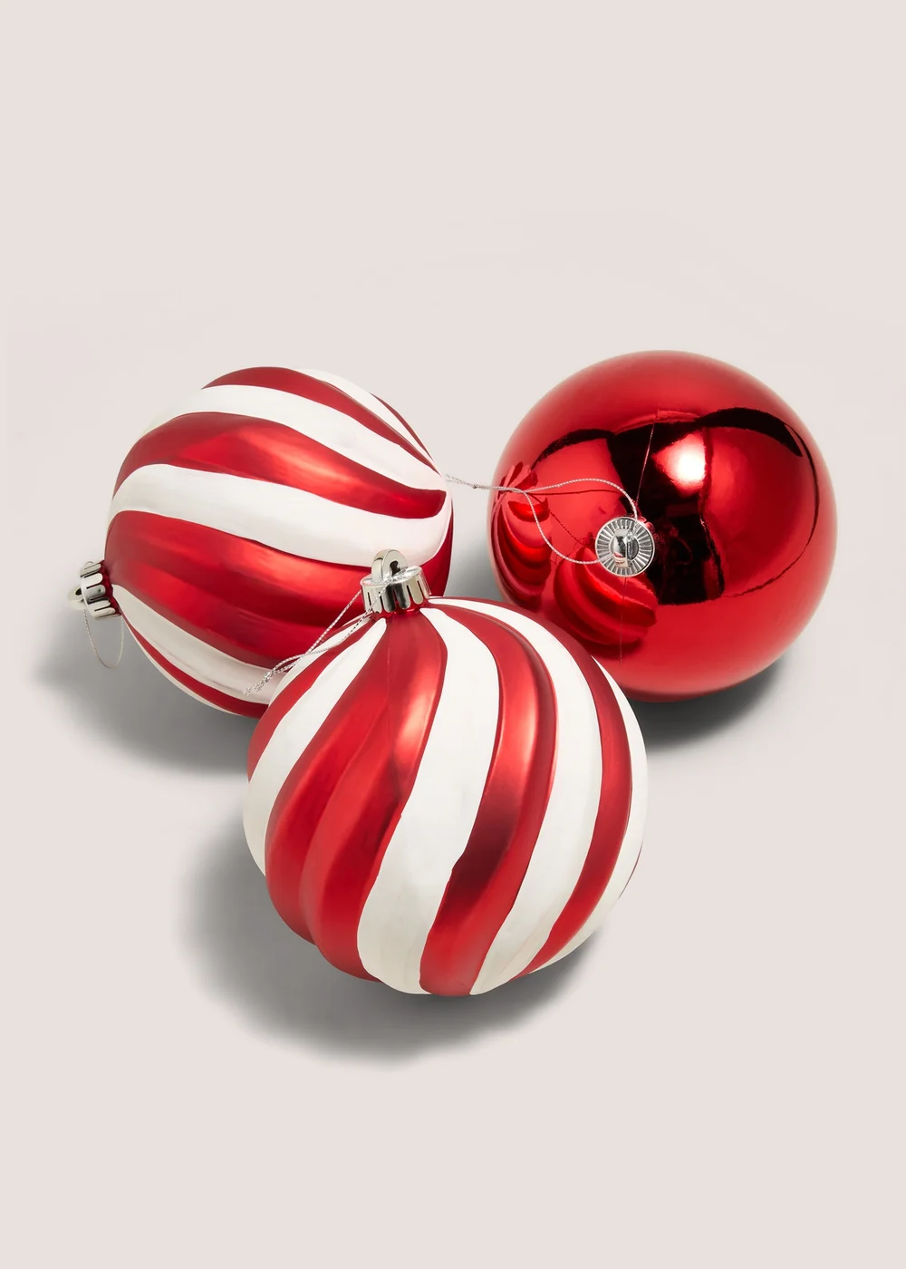 Joyful Red & White 3 Pack Candy Cane Baubles Image 2