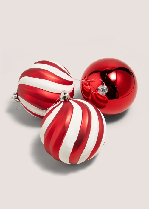 Joyful Red & White 3 Pack Candy Cane Baubles Image 2