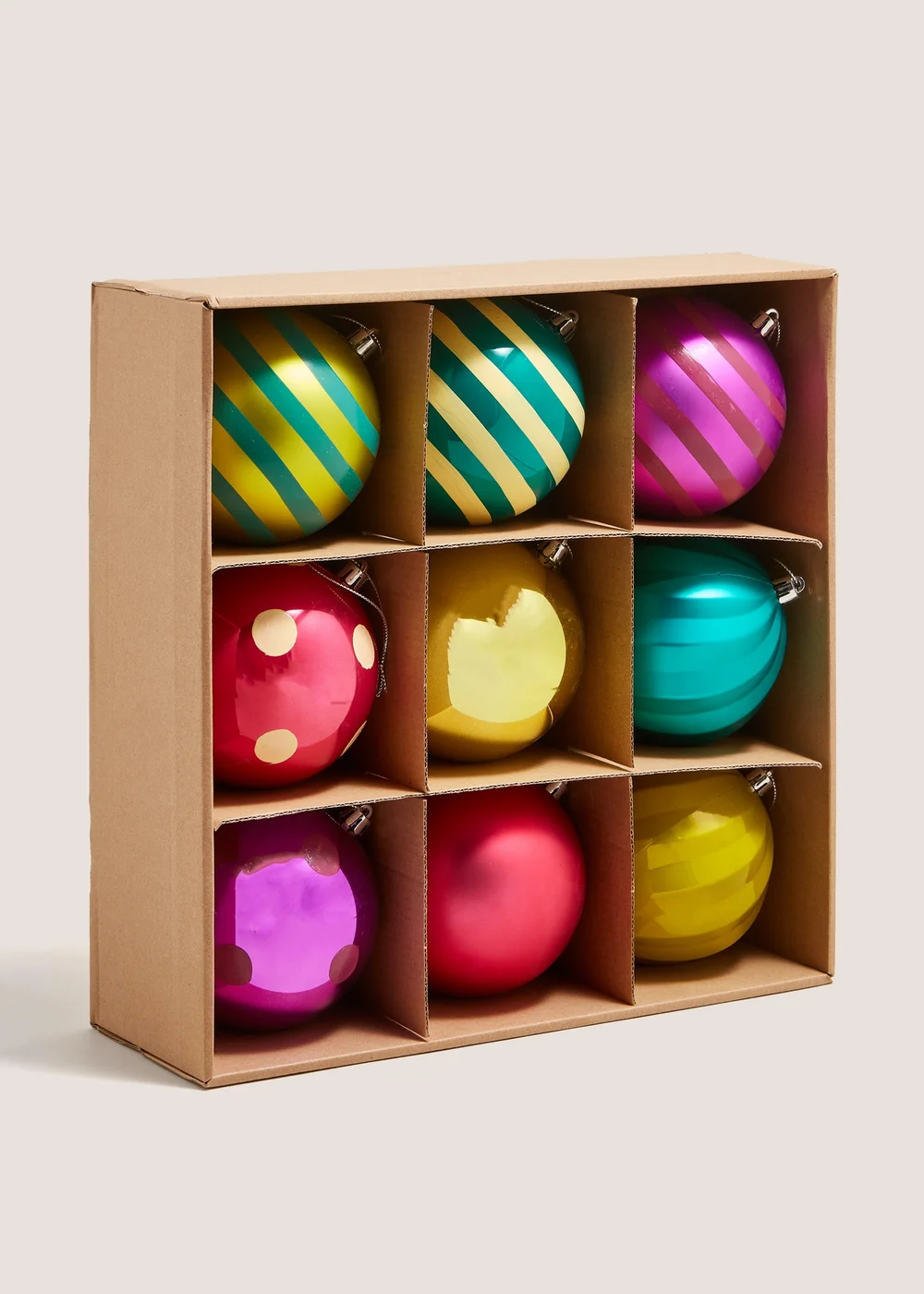 9 Pack Joyful Giant Multi Colour Joyful Baubles Image 1