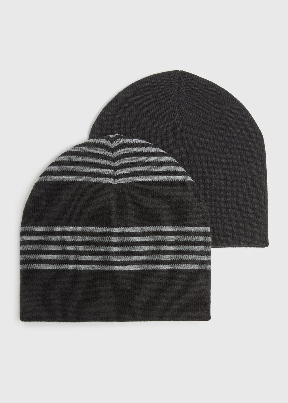 2 Pack Black Stripe Beanies - One Size Image 1