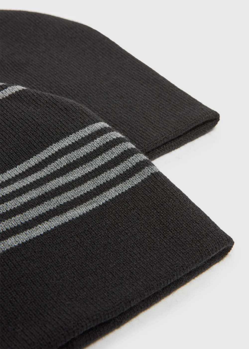 2 Pack Black Stripe Beanies - One Size Image 2