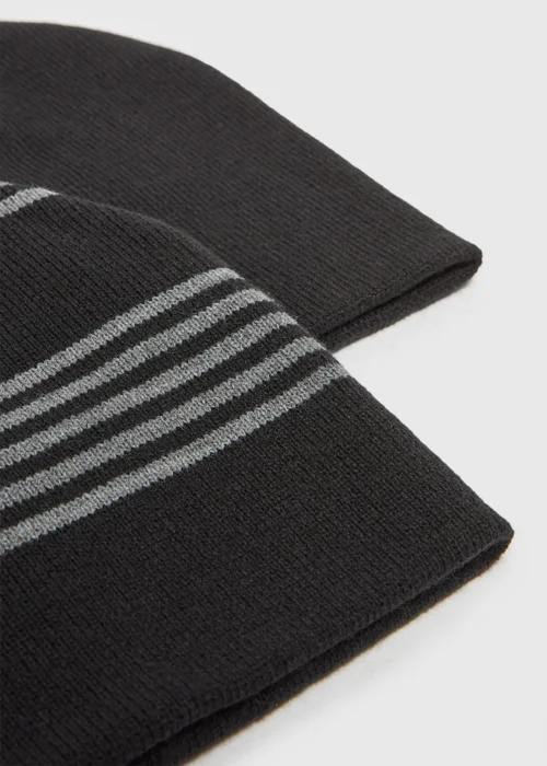 2 Pack Black Stripe Beanies - One Size Image 2