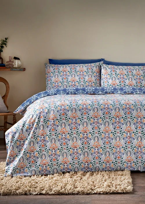 Blue Fruit Damask Duvet Set - Single Image 1