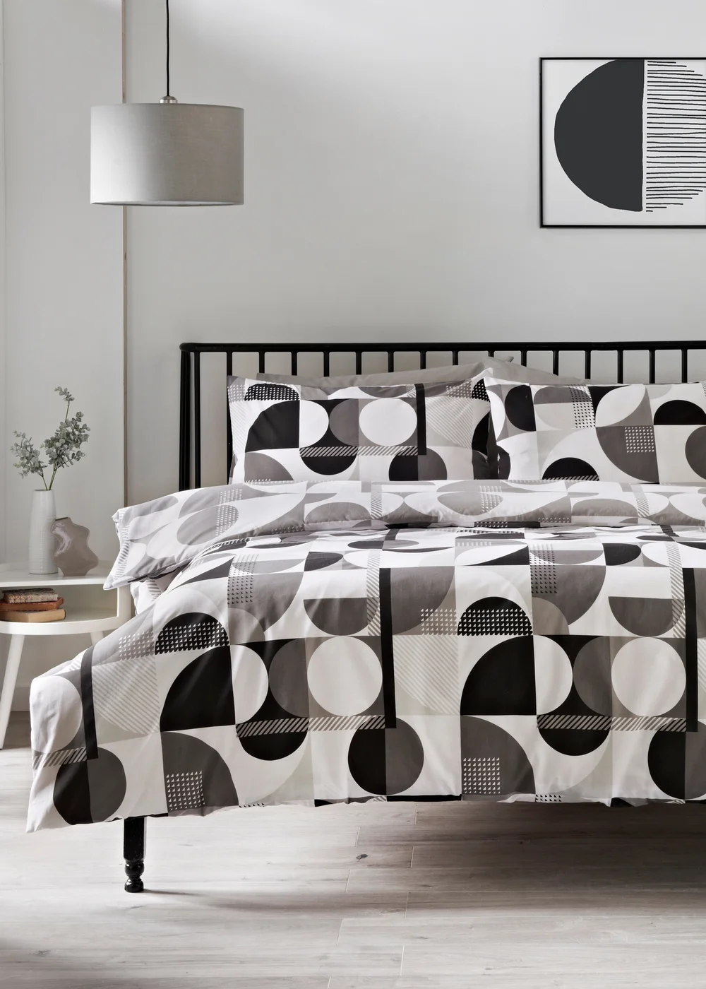 Grey Geometric Pattern Duvet Set - Single Image 1