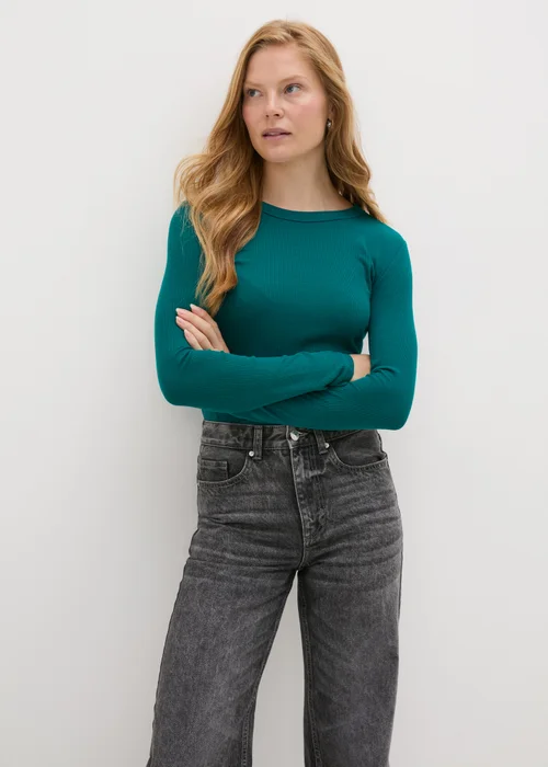 Green Ribbed Crewneck Top - Size 8 Image 1