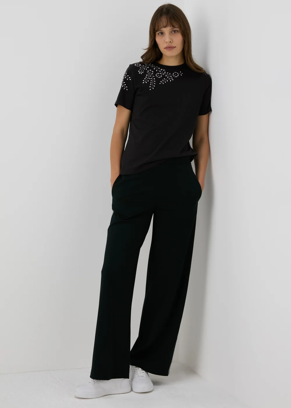 Black Shoulder Embellished T-Shirt - 8 Image 4