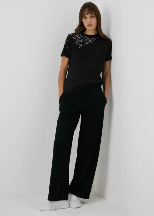 Black Shoulder Embellished T-Shirt - 8 Image 4