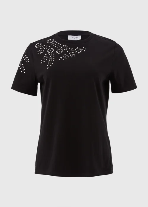 Black Shoulder Embellished T-Shirt - 8 Image 5