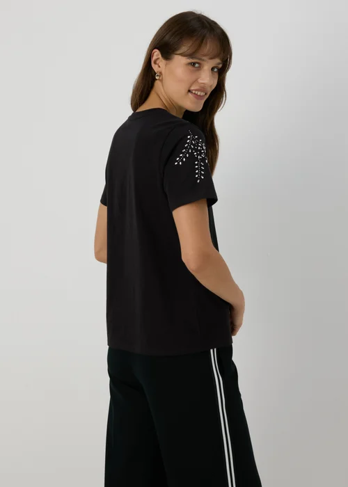 Black Shoulder Embellished T-Shirt - 8 Image 2