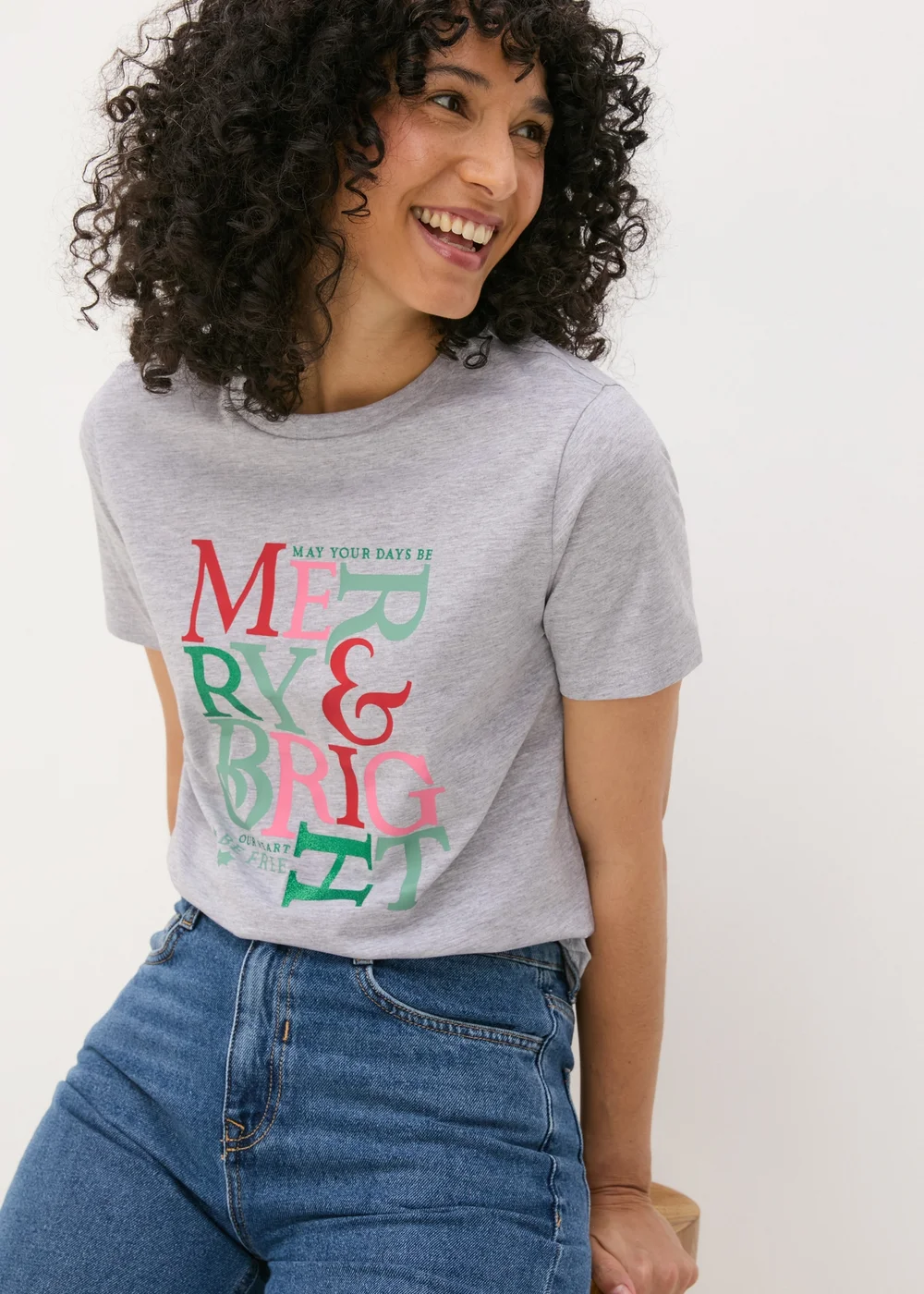 Grey Christmas Merry & Bright T-Shirt - 8 Image 3